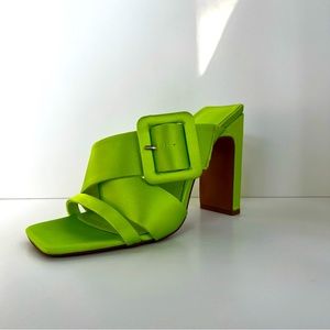 Lime Satin Buckle Mules